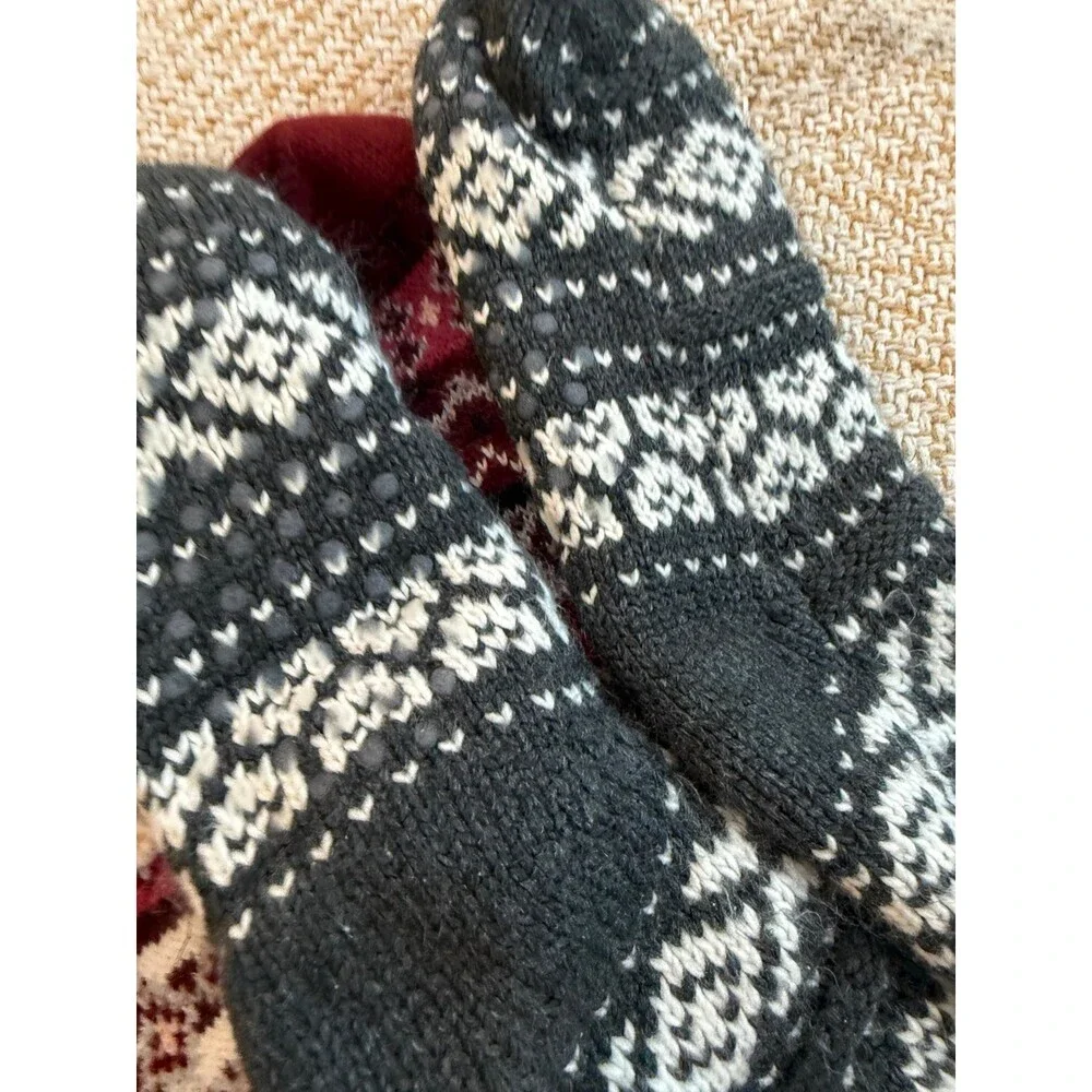 Cozy Knit Slipper Socks Set – Red Fair Isle & Gray Snowflake
